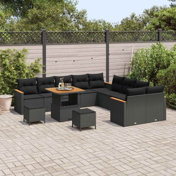 vidaXL Gartensofa-set 13 pcs Schwarz Poly-Rattan