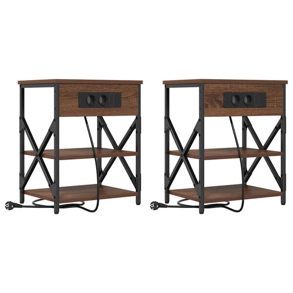vidaXL Nachttisch mit Regal 2 pcs Braun Eichen-Optik 41 x 31 x 51 cm