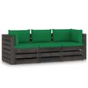 vidaXL 3-Sitzer Outdoor-Sofa mit Kissen Grau Impr&auml;gniertes Kiefernholz
