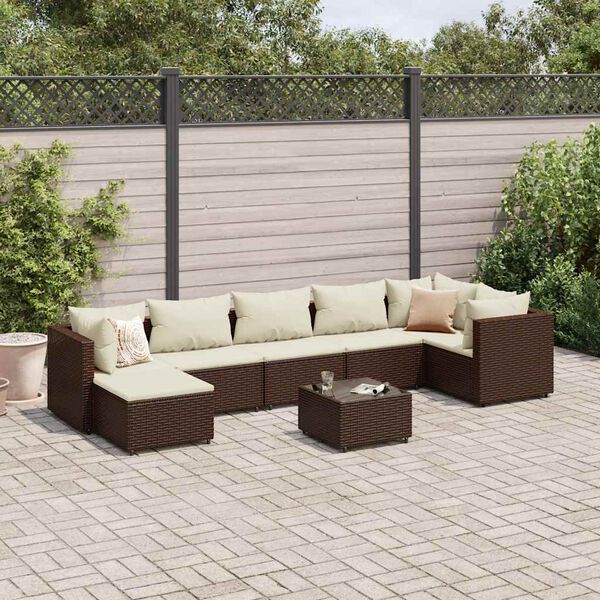 vidaXL 8-tlg. Garten-Lounge-Set mit Kissen Braun Poly Rattan