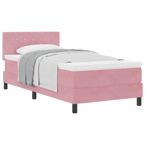 vidaXL Boxspringbett mit Matratze mit Kopfteil Rosa 90 x 190 cm Samt