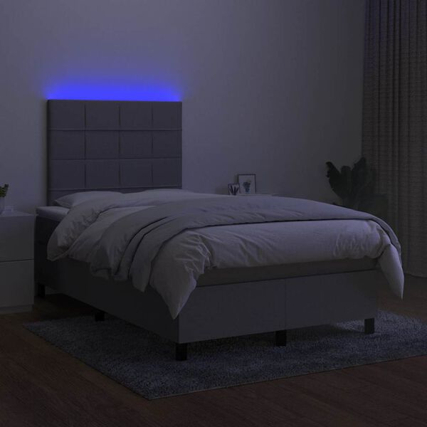 vidaXL Boxspringbett mit Matratze & LED Hellgrau 120x190 cm Stoff