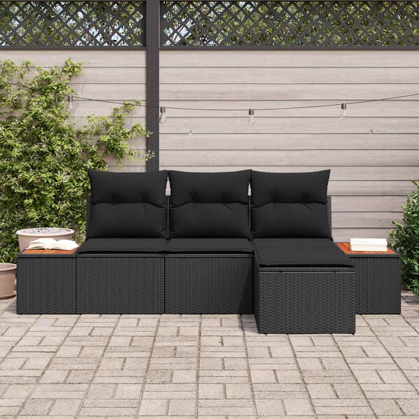vidaXL Gartensofa-set mit Kissen 4 pcs Schwarz Poly Rattan