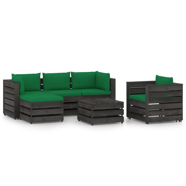 vidaXL 6-tlg. Garten-Lounge-Set mit Kissen Grau Impr&auml;gniertes Holz