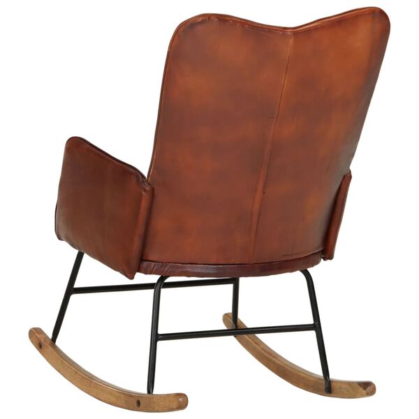 vidaXL Schaukelstuhl Braun Echtleder