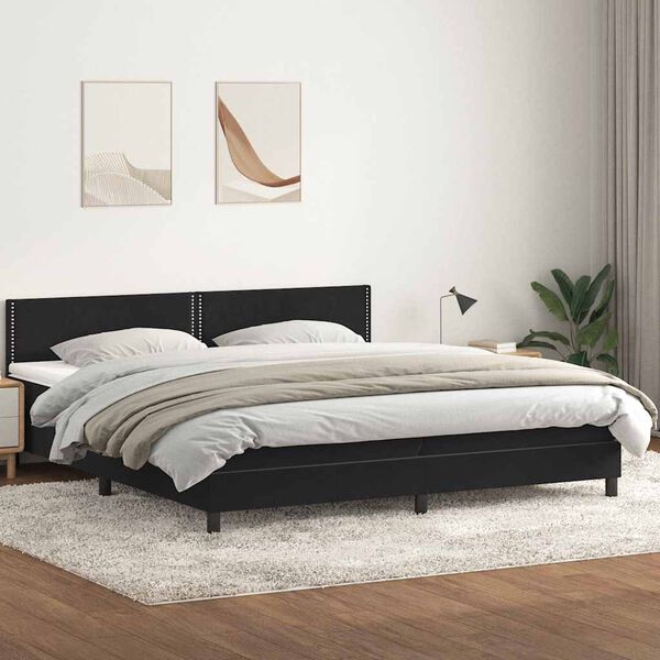 vidaXL Boxspringbett mit Matratze & LED Schwarz 180x210 cm Samt