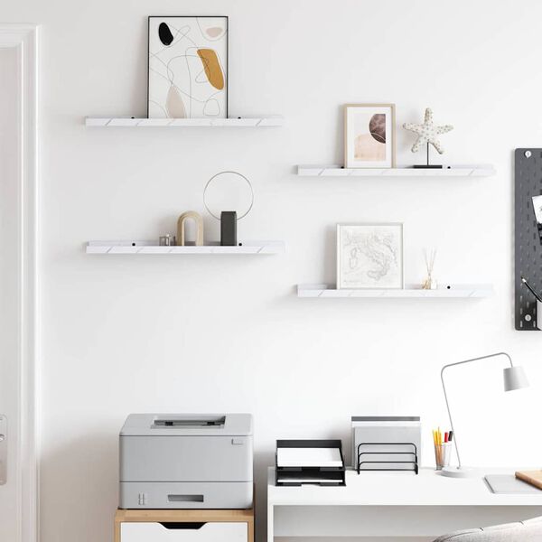 vidaXL Wandregal 4 pcs Wei&szlig; Marmor 60 x 9 x 3 cm Holzwerkstoff