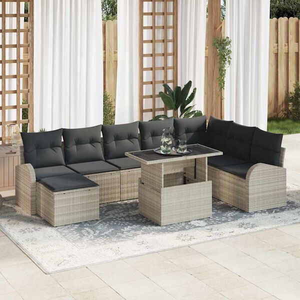 vidaXL Garten-Sofa-Set mit Speicher 9 pcs Hellgrau Poly Rattan