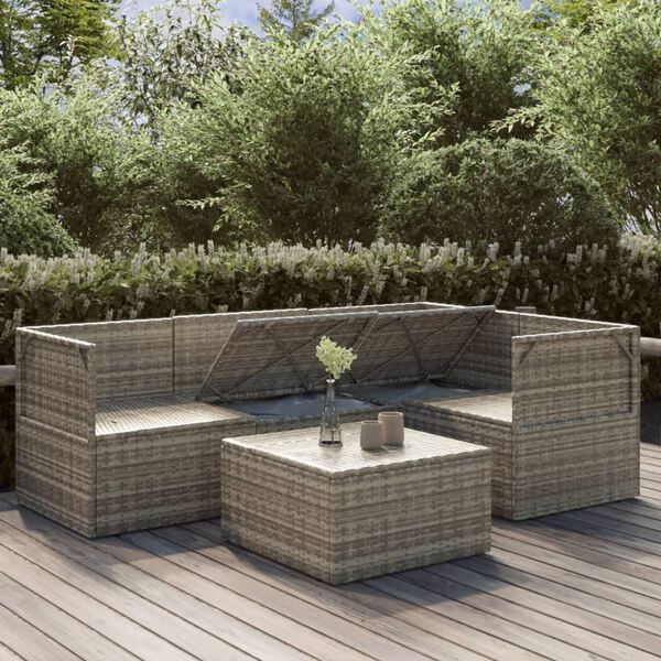 vidaXL 5-tlg. Garten-Lounge-Set mit Kissen Grau Poly Rattan