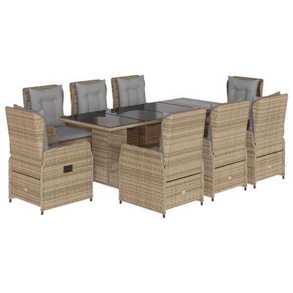 vidaXL 9-tlg. Garten-Essgruppe mit Kissen Beige Poly Rattan