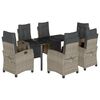 vidaXL 7-tlg. Garten-Essgruppe mit Kissen Hellgrau Poly Rattan