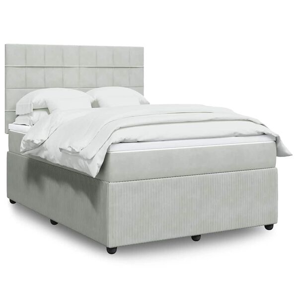 vidaXL Boxspringbett mit Matratze Hellgrau 160x200 cm Samt