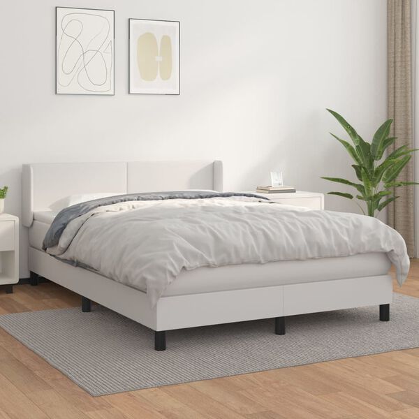 vidaXL Boxspringbett mit Matratze Wei&szlig; 140x190 cm Kunstleder