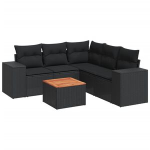vidaXL 6-tlg. Garten-Sofagarnitur mit Kissen Schwarz Poly Rattan