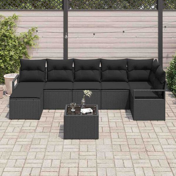 vidaXL Sofa Set mit Kissen mit Speicher 8 pcs Schwarz Poly-Rattan