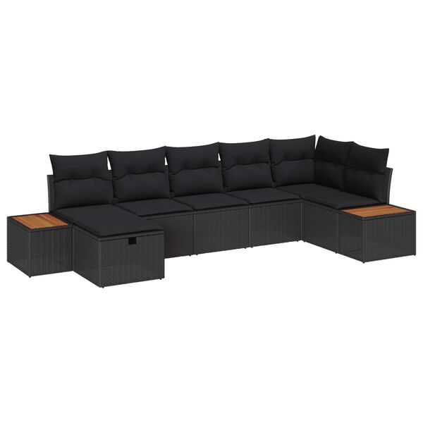 vidaXL Gartensofa-set mit Kissen mit Speicher Schwarz Poly-Rattan
