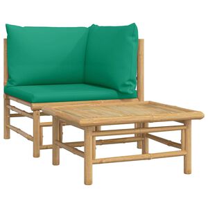 vidaXL 2-tlg. Garten-Lounge-Set mit Grünen Kissen Bambus