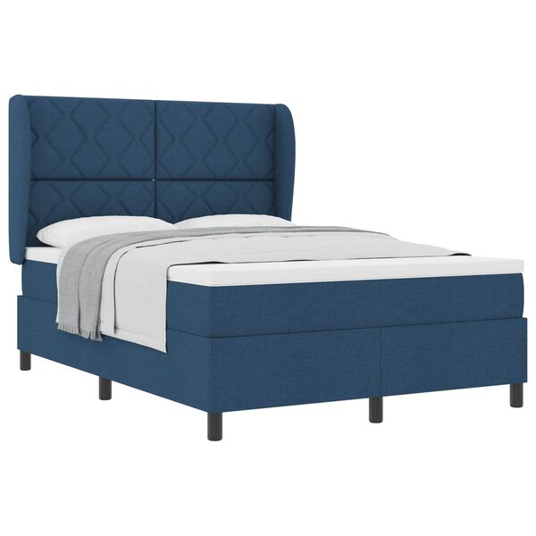 vidaXL Boxspringbett mit Matratze mit Kopfteil Blau 160 x 200 cm Stoff