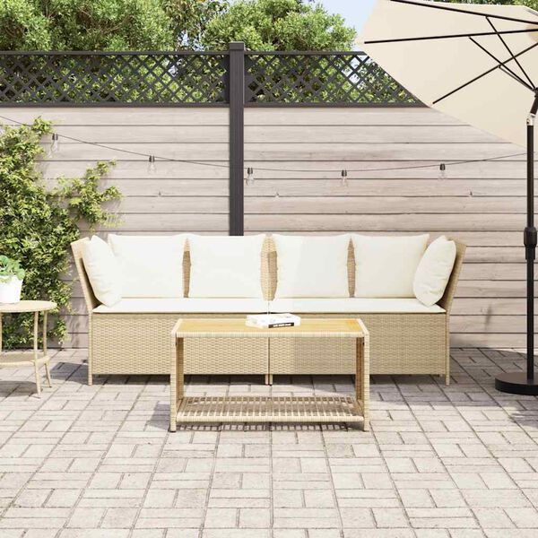 vidaXL Gartensofa mit Kissen Beige Poly Rattan