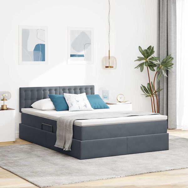 vidaXL Bett mit Stauraum und LED Dunkelgrau 140 x 200 cm Samt