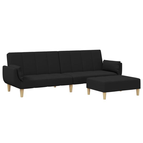 vidaXL Schlafsofa 2-Sitzer mit Fußhocker Schwarz Stoff