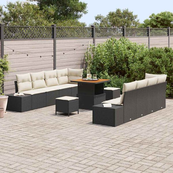 vidaXL Garten-Sofa-Set mit Kissen 11 pcs Schwarz Poly Rattan