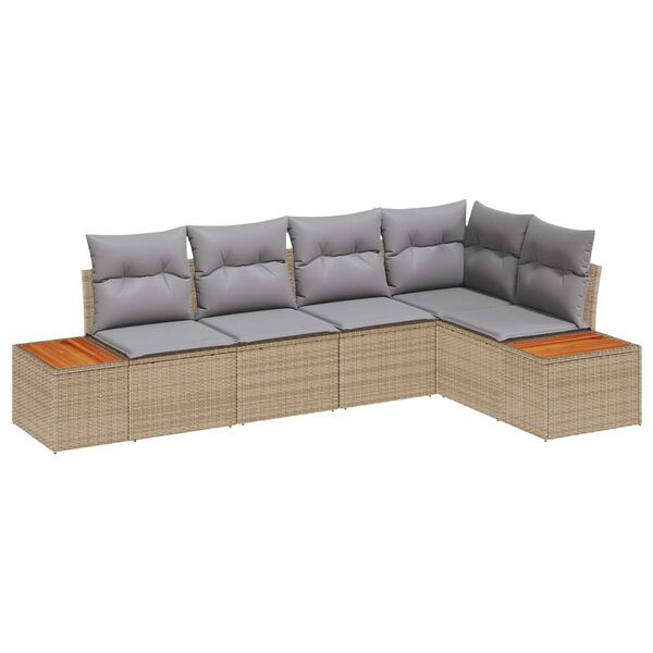 vidaXL Garten-Sofa-Set mit Kissen 5 pcs Beige und Hellgrau Poly Rattan