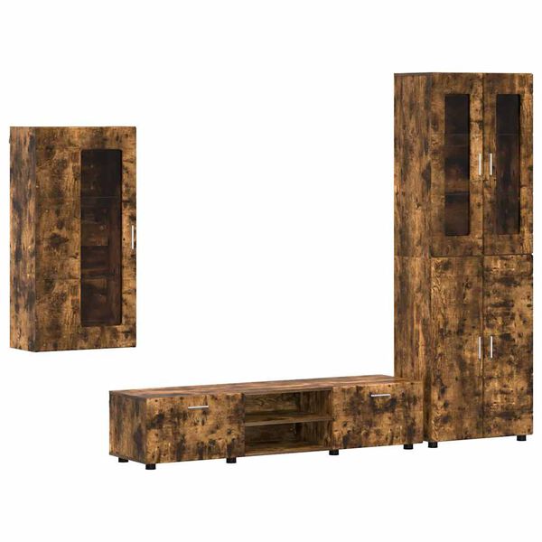 vidaXL TV-Schrankset mit Regal FLORIN Ger&auml;ucherte Eiche Holzwerkstoff