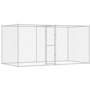 vidaXL Hundek&auml;fig Silber 400 x 200 x 200 cm Verzinkter Stahl