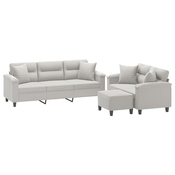 vidaXL 3-tlg. Sofagarnitur mit Kissen Hellgrau Mikrofasergewebe