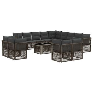 vidaXL Gartensofa-set 14 stk. Grau Poly-Rattan