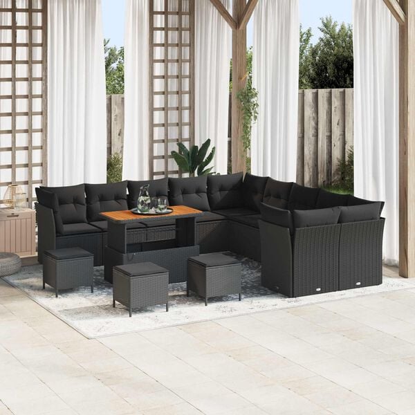 vidaXL Gartensofa-set mit Kissen 14 pcs Schwarz Poly-Rattan