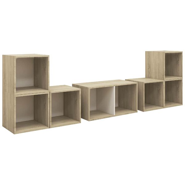 vidaXL 6-tlg. TV-Schrank-Set Wei&szlig; Sonoma-Eiche Holzwerkstoff