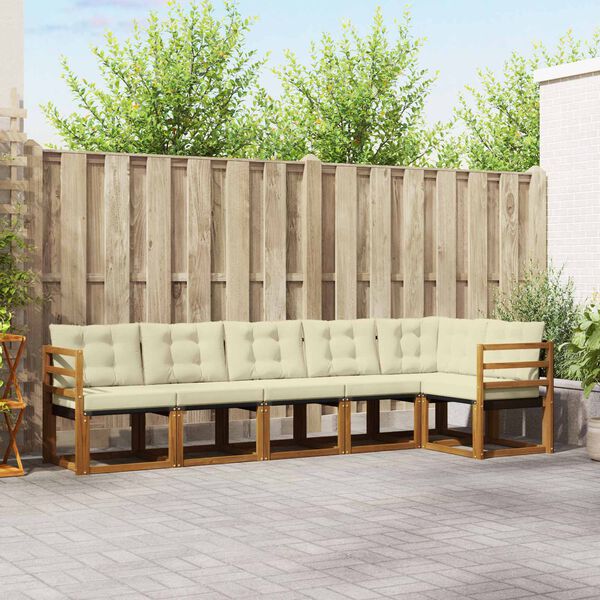 vidaXL Outdoor-Sofagarnitur mit Kissen 6 pcs Natur und Creme