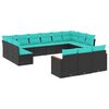 vidaXL 13-teiliges Gartensofa-Set mit Kissen, schwarzes Polyrattan