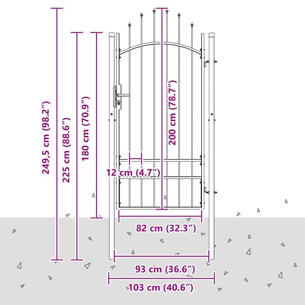 vidaXL Gartentor mit Schloss Grau 200 x 100 cm Stahl
