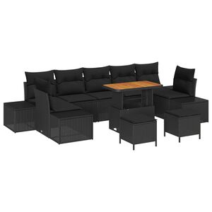 vidaXL Gartensofa-set mit Kissen 10 pcs Schwarz Poly-Rattan