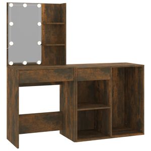 vidaXL LED-Schminktisch mit Schrank R&auml;uchereiche Holzwerkstoff