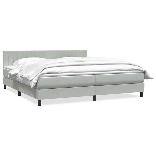 vidaXL Boxspringbett mit Matratze Hellgrau 180x210 cm Samt