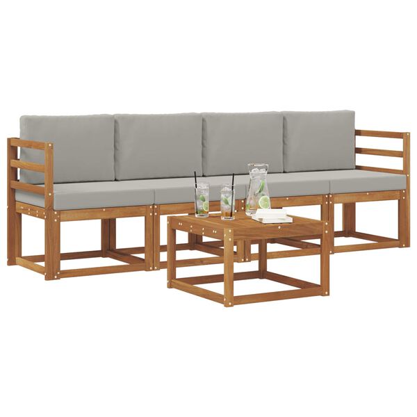 vidaXL Outdoor-Sofagarnitur mit Kissen 5 pcs Nat&uuml;rlich und Hellgrau