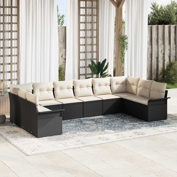 vidaXL Gartensofa-set mit Speicher 10 pcs Schwarz Poly-Rattan