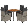 vidaXL 5-tlg. Garten-Essgruppe mit Kissen Grau Poly Rattan