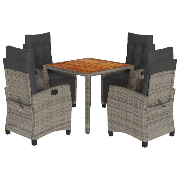vidaXL 5-tlg. Garten-Essgruppe mit Kissen Grau Poly Rattan