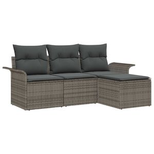 vidaXL Sofa Set mit Kissen 4 pcs Grau Poly-Rattan