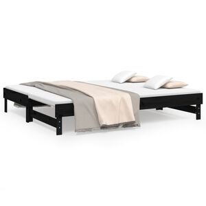 vidaXL Tagesbett Ausziehbar Schwarz 2x(100x200) cm Massivholz Kiefer