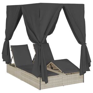 vidaXL Doppelte Sonnenliege Hellgrau 205 x 129 x 200 cm Poly-Rattan
