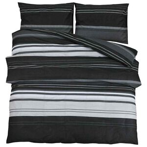 vidaXL Bettw&auml;sche-Set Schwarz Gestreift 135x200 cm Baumwolle