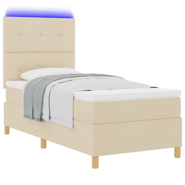 vidaXL LED Boxspringbett mit Matratze Creme 90 x 200 cm Stoff
