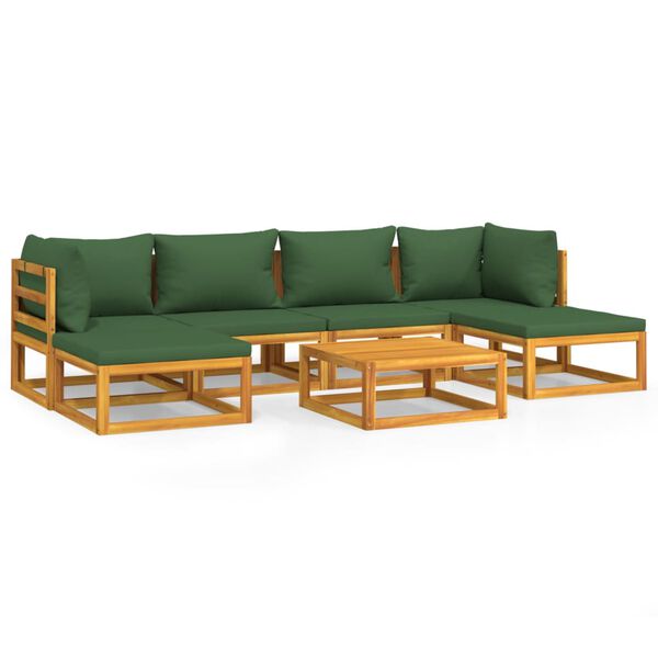 vidaXL 7-tlg. Garten-Lounge-Set mit Gr&uuml;nen Kissen Massivholz