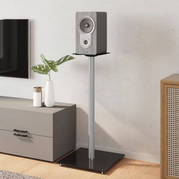 vidaXL Lautsprecher-Ständer 2 Stk. Schwarz & Silbern Hartglas 1 Säule